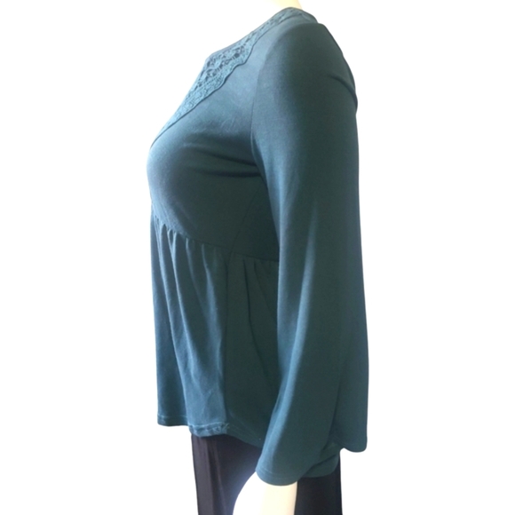 Suzanne Betro Weeken Bohemia Women's Teal Lace Trim Top Bell Sleeve Small - Picture 9 of 9